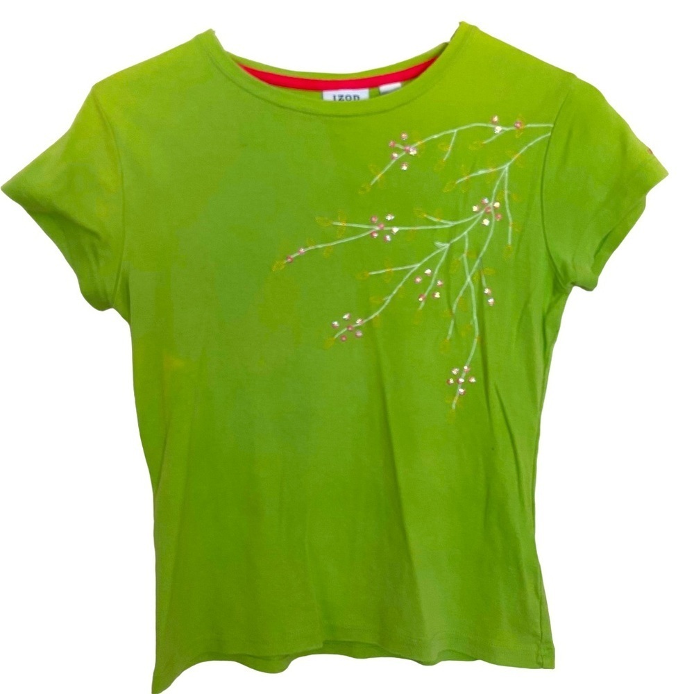 *SOLD* IZOD Green Pullover Floral Tee Size Medium